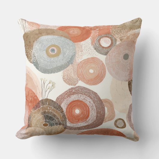 Earthy Boho Abstract Circles | Organic Design クッション (正面)