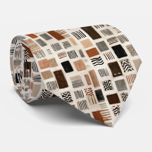 Earthy Boho Abstract Grid - Hand-Drawn Texture ネクタイ (ロール)