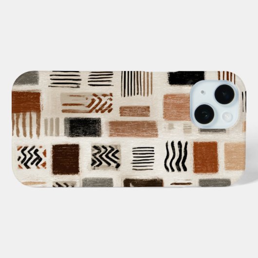 Earthy Boho Abstract Grid - Hand-Drawn Texture Case-Mate iPhoneケース (裏面 (横))