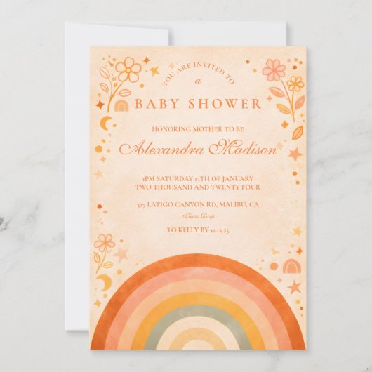Earthy Boho Rainbow Baby Shower 招待状 (正面)