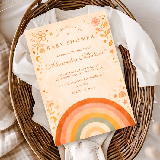 Earthy Boho Rainbow Baby Shower 招待状