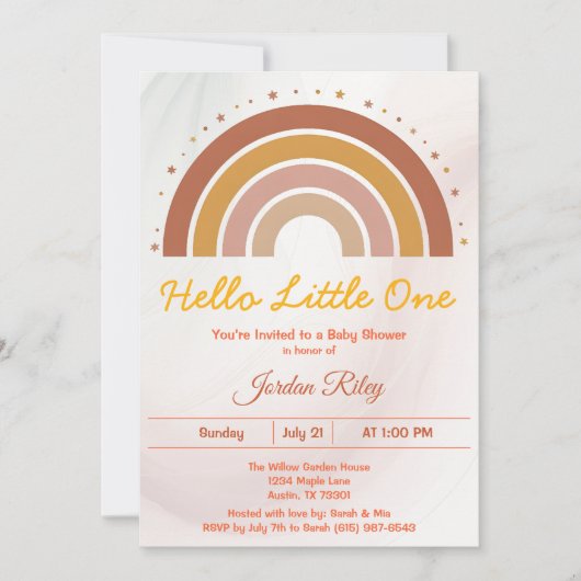 Earthy Boho Rainbow Baby Shower Gender Neutral  招待状 (正面)