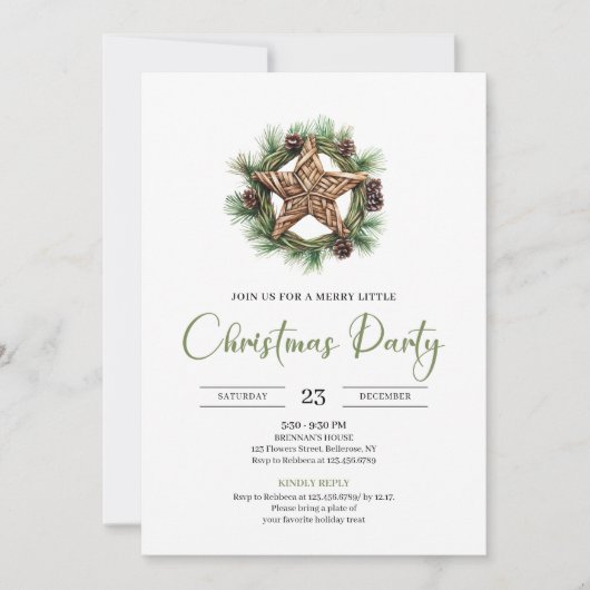 Earthy Boho Watercolor Botanical Christmas Invite 招待状 (正面)