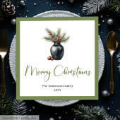 Earthy Boho Watercolor Pine Wreath Holiday Napkins