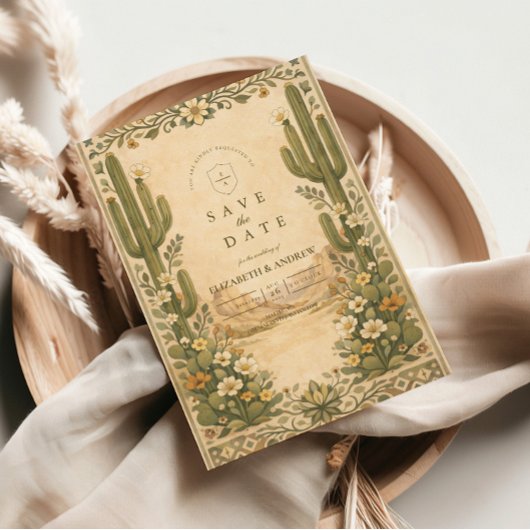 Earthy Botanical Desert Wedding セーブザデート