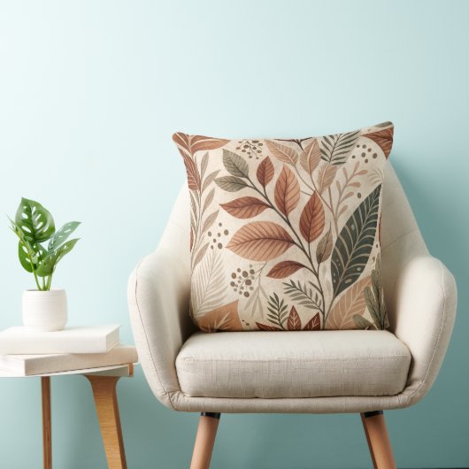 Earthy Botanical Leaf Throw Pillow クッション (椅子)