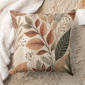 Earthy Botanical Leaf Throw Pillow クッション (ブランケット)