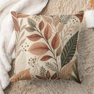Earthy Botanical Leaf Throw Pillow クッション