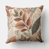 Earthy Botanical Leaf Throw Pillow クッション (裏面)