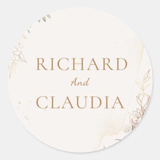 Earthy Botanical Wedding Invitation | Customizable ラウンドシール (正面)