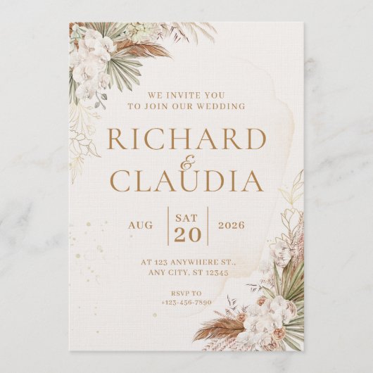 Earthy Botanical Wedding Invitation | Customizable 招待状 (正面)