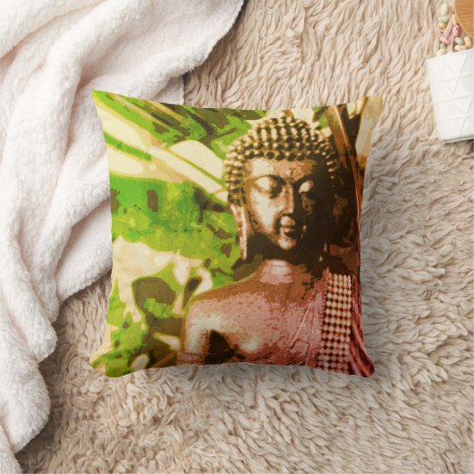 Earthy Buddha Meditation Throw Pillow – Warm Zen クッション (ブランケット)