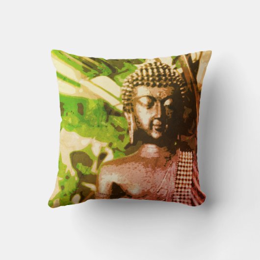 Earthy Buddha Meditation Throw Pillow – Warm Zen クッション (裏面)