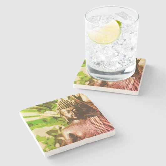 Earthy Buddha Meditation Zen Decor ストーンコースター (横)