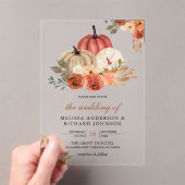 Earthy Burnt Orange Floral Pumpkin Wedding アクリル招待状 (インサイチュ (ポータブル))