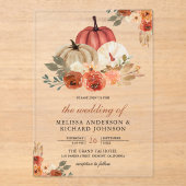 Earthy Burnt Orange Floral Pumpkin Wedding アクリル招待状 (正面)