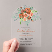 Earthy Burnt Orange Roses Bouquet Bridal Shower アクリル招待状 (インサイチュ (ポータブル))