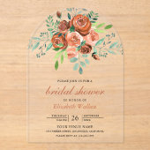 Earthy Burnt Orange Roses Bouquet Bridal Shower アクリル招待状 (正面)