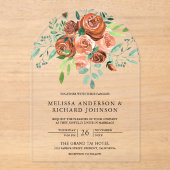 Earthy Burnt Orange Roses Bouquet Floral Wedding アクリル招待状 (正面)