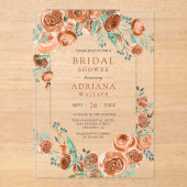 Earthy Burnt Orange Roses Floral Bridal Shower アクリル招待状 (正面)