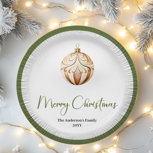 Earthy Christmas Bauble Family Name Holiday   ペーパープレート