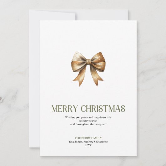 Earthy Christmas Bow Card Script Typography シーズンカード (正面)