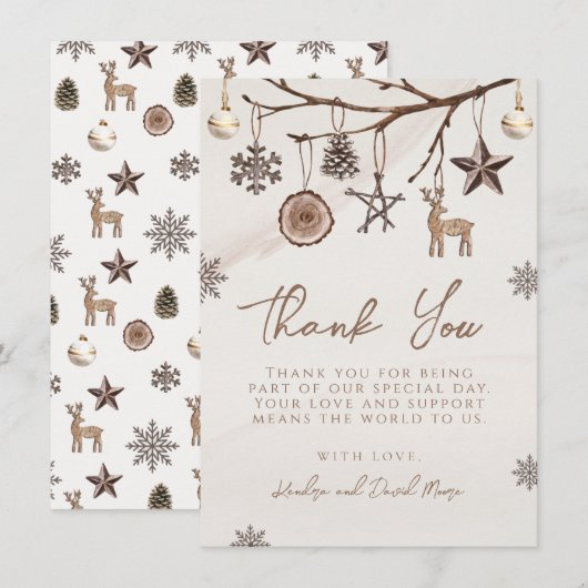 Earthy Christmas Thank You Card For Baby Shower サンキューカード (正面/裏面)