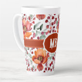Earthy Colors, Fall Flowers Monogrammed カフェラテマグ (左アングル)