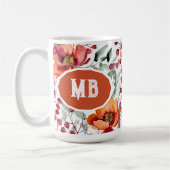 Earthy Colors, Fall Flowers Monogrammed コーヒーマグカップ (左)