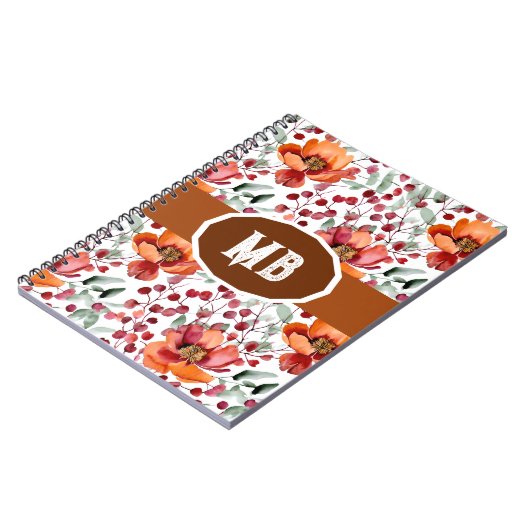 Earthy Colors, Fall Flowers Monogrammed ノートブック (左側)
