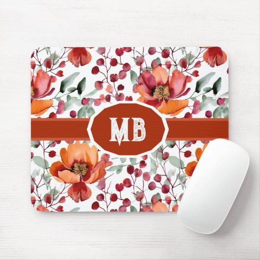 Earthy Colors, Fall Flowers Monogrammed マウスパッド (マウス)