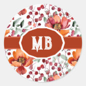 Earthy Colors, Fall Flowers Monogrammed ラウンドシール (正面)
