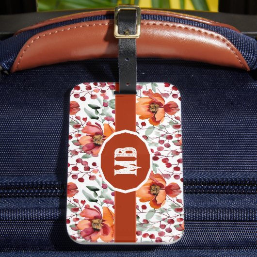 Earthy Colors, Fall Flowers Monogrammed ラゲッジタグ (正面インサイチュ2)