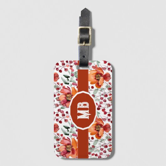 Earthy Colors, Fall Flowers Monogrammed ラゲッジタグ (正面縦)