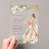 Earthy Floral Gold Lace Gown Dress Bridal Shower アクリル招待状 (インサイチュ (ポータブル))
