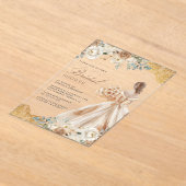 Earthy Floral Gold Lace Gown Dress Bridal Shower アクリル招待状 (レイダウン)