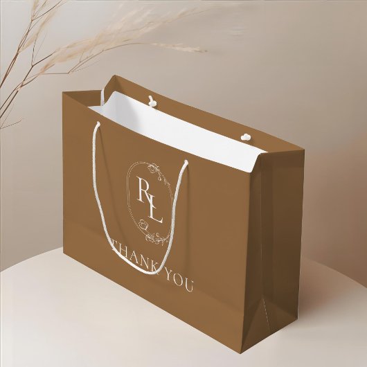 Earthy | Floral Monogram Wedding Thank You ラージペーパーバッグ