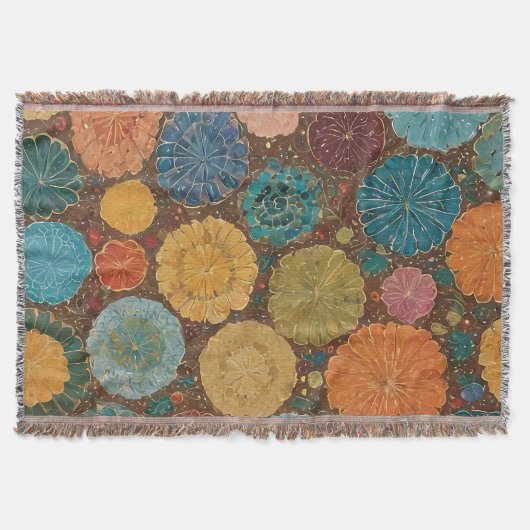 Earthy Floral Mosaic Pattern スローブランケット (正面)