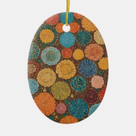 Earthy Floral Mosaic Pattern Ornament セラミックオーナメント (正面)
