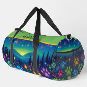 Earthy Floral Paw Print Travel Monogram Personal ダッフルバッグ (右コーナー)