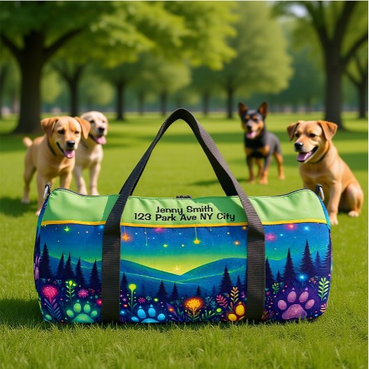 Earthy Floral Paw Print Travel Monogram Personal ダッフルバッグ