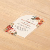 Earthy Floral Terracotta Pumpkin Bridal Shower アクリル招待状 (レイダウン)
