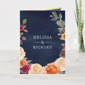 Earthy Floral Wreath QR Code Navy Blue Wedding 招待状 (正面)