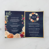 Earthy Floral Wreath QR Code Navy Blue Wedding 招待状 (内部)