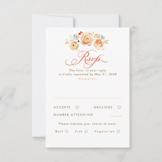 Earthy Flowers Whimsical Elegant Wedding RSVP Card (正面)
