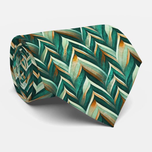 Earthy Green Art Deco Fan Pattern (4) ネクタイ (ロール)