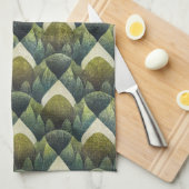 Earthy Green Art Deco Fan Pattern (5) キッチンタオル (四つ折り)