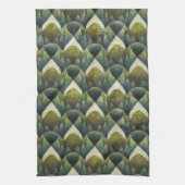 Earthy Green Art Deco Fan Pattern (5) キッチンタオル (縦)