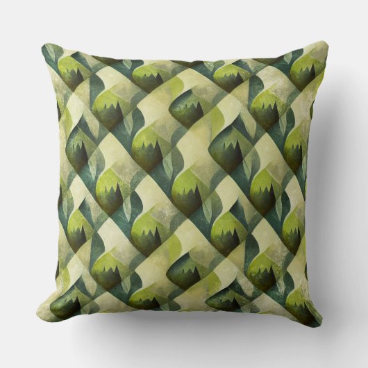 Earthy Green Art Deco Fan Pattern (6) クッション (正面)