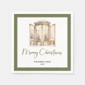 Earthy Green Christmas Door Personalized Napkins スタンダードカクテルナプキン (正面)